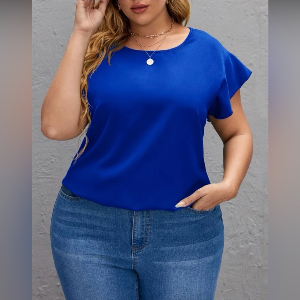 NEW SHEIN Plus Ruffle Sleeve Keyhole Back Blouse